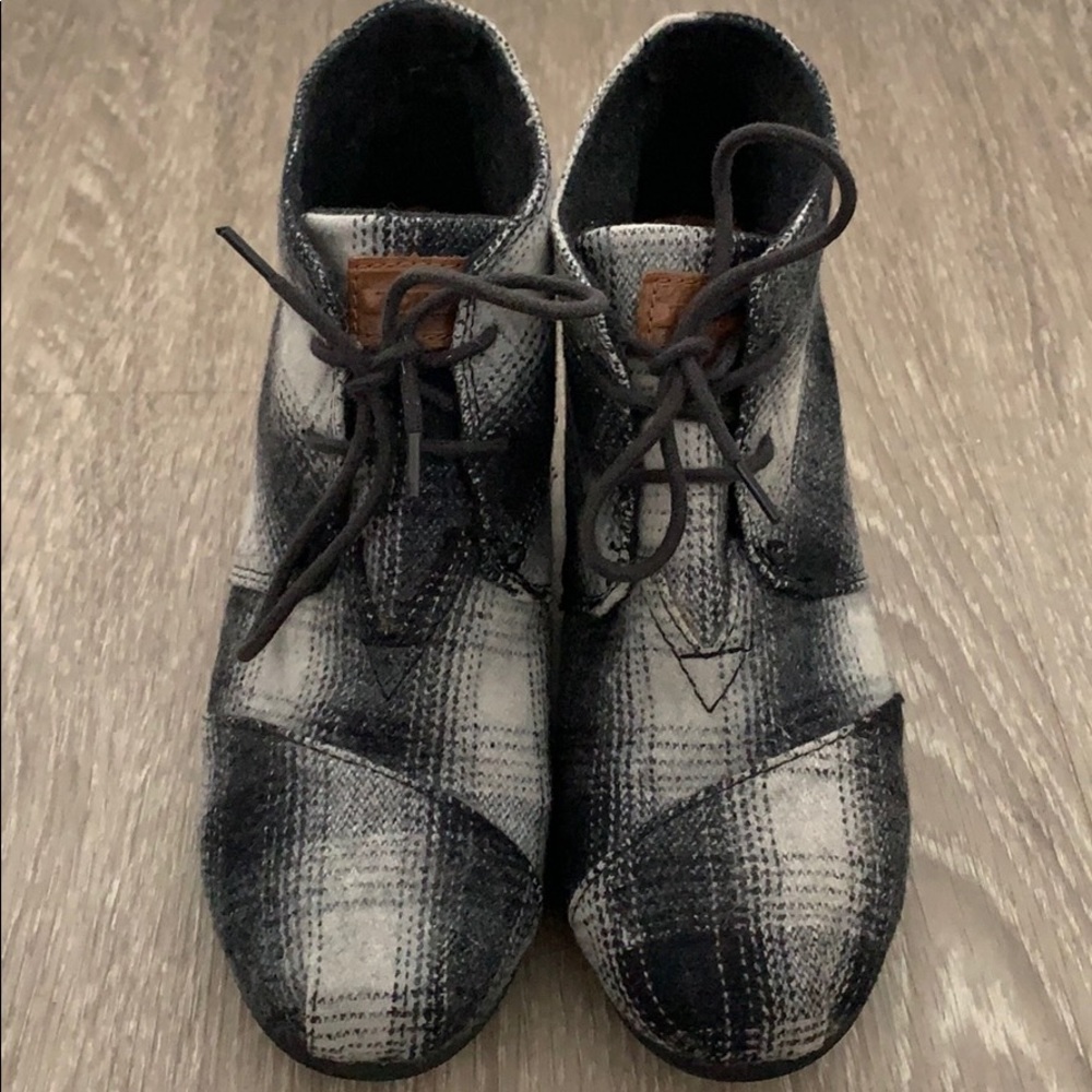TOMS Plaid Wool Desert Wedge Bootie